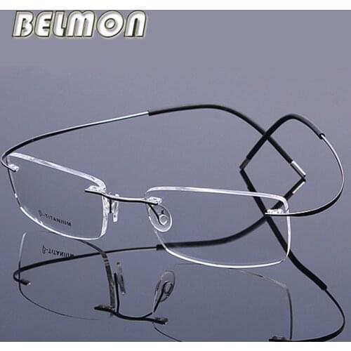 Pure Titanium Spectacle Frame Men Women Rimless Ultra-light Eyeglasses Computer Optical Glasses Frame For Male Clear Lens RS274
