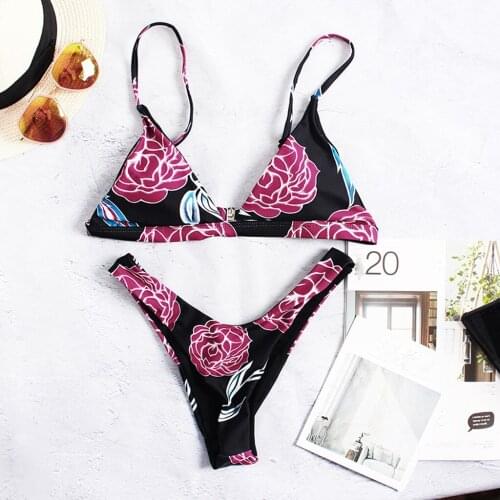 Sexy Floral Bikinis Micro Bikini Set Push Up Thong Biquini High Cut Swimwear Women Mini Swimsuit Female Bathing Suit #W