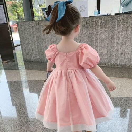 Girls' Dresses, Childrens Summer Girls' Sweet Dresses, Korean Style Girls' Party Wedding Dresses, Girls' Solid Color Dresses