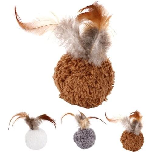 1pc Cat Plush Ball Toy Creative Faux Feather Decor Cat Training Toy Cat Interactive Toys Pet Supplies Cat Favors