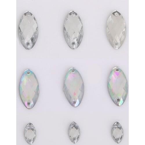 Practical 5*10/7*15/9*18mm Leaf Lucency Crystal Stone 2 Holes Sew On Rhinestone Acrylic Jewelry For Dress Clothes Sewing