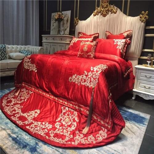 4Pcs Whole cotton gules embroidery wedding luxury royal Bedding set queen king size Bedspread set Duvet cover bedroom set