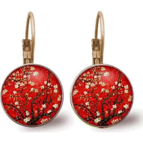 Van Gogh Earrings, Flower Earrings, Cabochon Glass Earrings