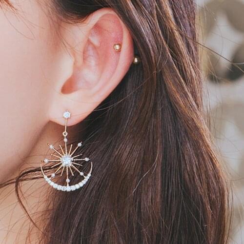 Shining Stars Moon Dangle Earrings for Women Party Wedding Accessories Mujer Gold Drop Korean Earrings Boucle Doreille