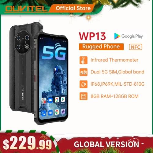 [World Premiere] OUKITEL WP13 Global Version 5G Rugged Smartphone NFC 8GB+128GB 5280mAh 6.52''HD+ Mobile Phone 48MP MT6833 Phone