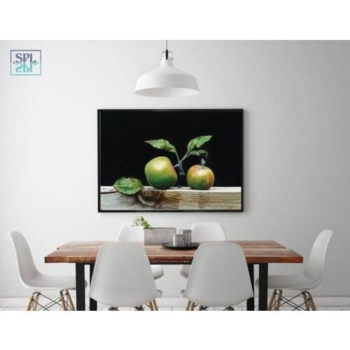 SPLSPL Unframed Hand Drawn Fruit Picture Green Apple Hd Print Wall Art Canvas Painting Home Decoration for Living Room