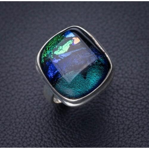 StarGems Natural Rainbow Dichroic Glass Handmade 925 Sterling Silver Ring 5.25 D7962