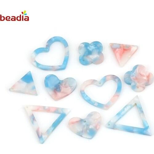 Light Blue Acrylic Alloy Pendants Charms for Jewelry Making Earring Necklace Jewelry Findings Cross/Heart Geometrical Shape