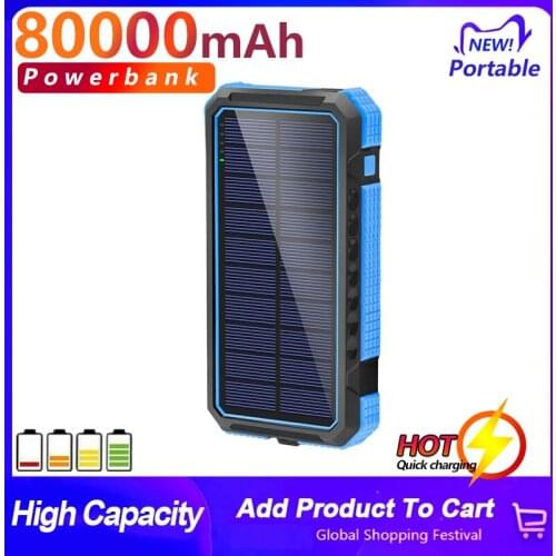 80000mAhSolar Power Bank Wireless Charging Powerbank Waterproof Solar External Battery Fast Charger For Xiaomi Iphone Samsung