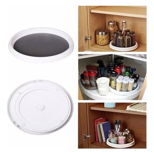 Kitchen 25cm Condiment Round 360° Rotating Storage Tray Convenient Rotating Spice Rack Non-Slip TPR Home Cosmetics Organizer
