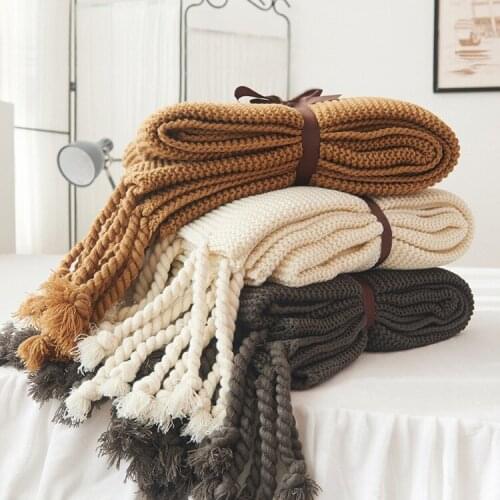 Hand-knitted Blankets For Beds Sofa Blanket Photo Props Tassel Weighted Throw Blanket High Quality Blanket Chunky Knit Blanket