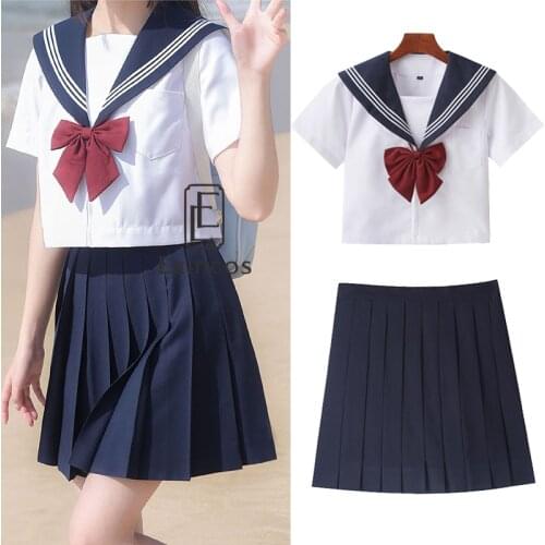 Japanese School Uniform Skirt Navy Sailor Suit Outfit JK Cosplay Costumes White Schoolgirl Uniform
