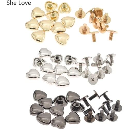 Chzimade 10 Sets Gold Color Punk Spike Rivets Metal Alloy Heart Shaped Stud Leather Crafts Spot Diy Clothes Bags Decorations