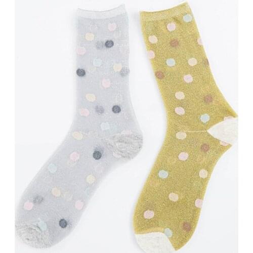Women Socks Funny Gold Silver Silk Fashion Harajuku Shiny Polka Dots Cute Hip Hop Cotton Pile Heap Socks Hipster Female Hosiery
