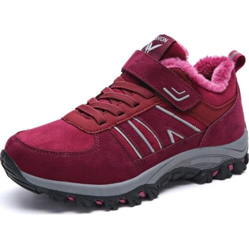 Woman Snow Boots Winter Warm Sports Running Shoes Flats Outdoor Couple Shoes Lightweight Athletic Sneakers Hook & Loop Walking