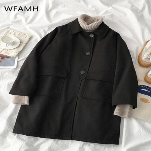 Plus size ladies woolen coat long coat autumn and winter plus size coat women ladies black space cotton loose coat jacket