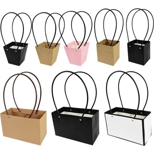 1pc Portable Kraft Paper Bag Flower Box Waterproof Handy Gift Bags Wedding Flower Package Birthday Party Supplies Table Decor
