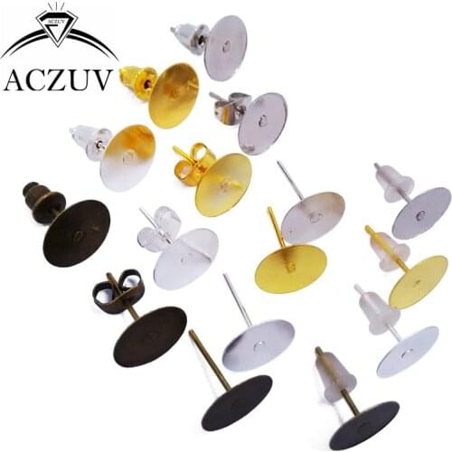 1000pcs Stud Earrings Findings 4mm 5mm 6mm 8mm 10mm Pad Earring Post with Stoppers Backs EZT001