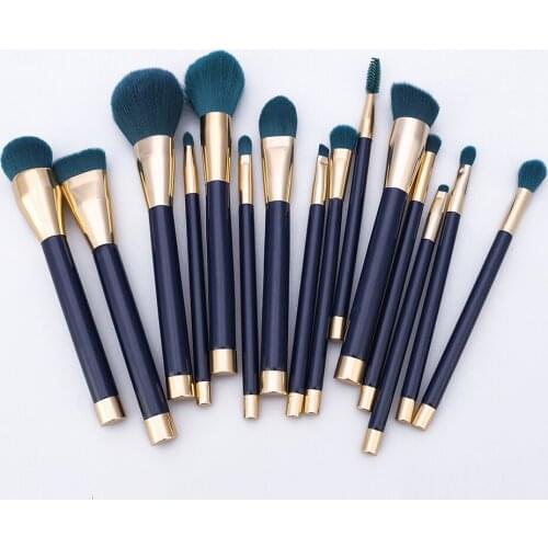 Professional 15PCS Makeup Brushes Powder Foundation Eyeshadow Eyeliner Lip Contour Concealer Smudge Brush Tool Blue/Darkgreen