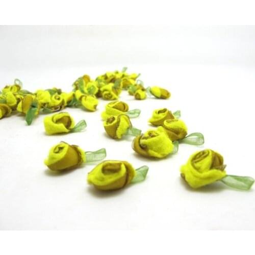15 Pieces Yellow Acrylic Felt Rolled Flower Buds|With Leaf Loop|Glued|Floral Empplique|Rosette Flowers|Rose Buds|Flower Decor