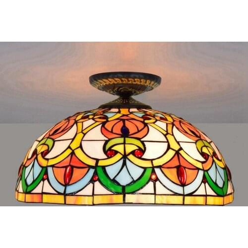 40cm European-Style Vintage Heart Beads Tiffany Colorful Glass Restaurant Bedroom Corridor Corridor Glass Ceiling Lamp