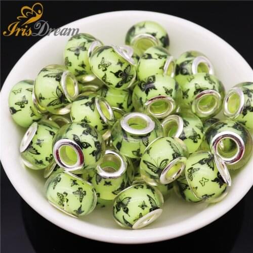 50Pcs Love Butterfly Large Hole Plastic European Beads Fit Pandora Charms Bracelet Necklace for Jewelry Making Beads Accessories