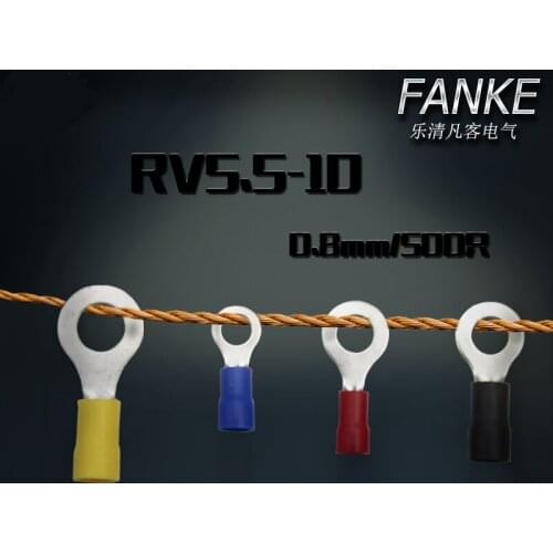 500pcs/pack RV5.5-10 Sleeve Tongue Pre Insulated Ring Cold pressed Terminal Round shape wire crimp terminals