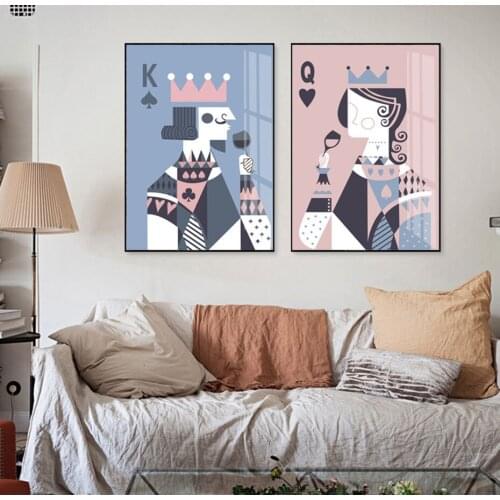 Abstract Poker Card King & Queen Drinking Canvas Painting Wall Art Posters Print Gallery Picture Living Room Interior Home Decor