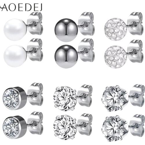 AOEDEJ 12PCS Cubic Zirconia Stud Earrings for Women Stainless Steel Earring Crystal Stud Earrings Vintage Jewelry Gifts for Gils