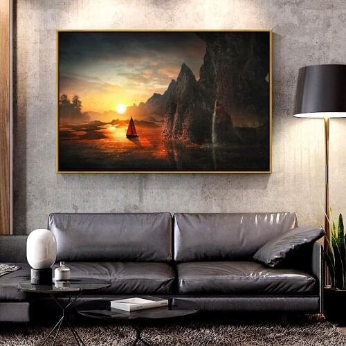 Artcozy Oil Canvas Painting sail_sunset_bay For Home Decoration Wall Art