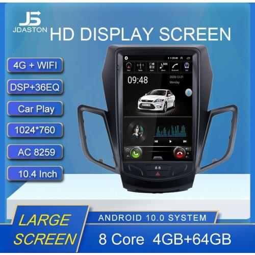 10.4" Android 10 Car Multimedia Player For Ford Fiesta MK7 2008 - 2015 2 Din Car Radio GPS Navigation Stereo Autoaudio 4G RAM