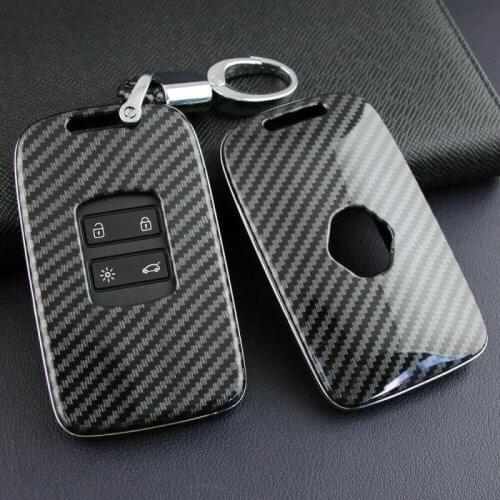 ABS Plastic Key Case Cover Hard Shell Protection Carbon Fiber For Renault Kadjar 2016-2020 Key Case with Key Chain Ring