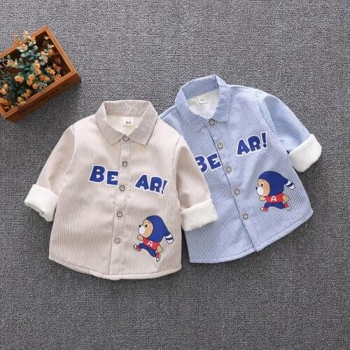 Baby Sweater Plus Velvet Boy Autumn Winter 2019 New Childrens Clothing Thick Warm Cartoon Stripe Shirt Kids Boys Hoodies