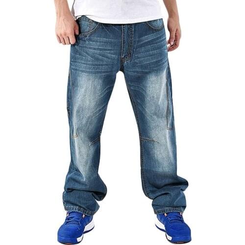 Spring Loose Men Jeans Denim Pants Straight Fashion Baggy Streetwear Hip Hop Classic Brand Blue Wide Leg Trousers Size 30 - 46