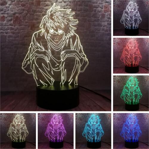Falsh 3D Illusion LED Lamp 7 Colors Changing Nightlight Japan Manga Model Death Note L Anime Figure Toys
