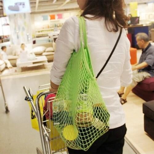 Cotton Woven Mesh Fruit Vegetable Shopping Bag Groceries Shopping Bag Foldable Tote Bag Large Shoulder Beach Bag Organizer