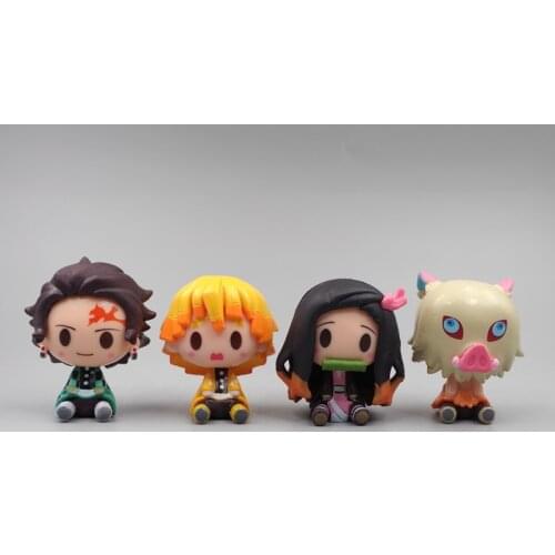 4pcs/set Demon Slayer Figure model Toys Q Version Sitting Kimetsu no Yaiba Nezuko Tanjirou Zenitsu Dolls pvc toy birthday gift
