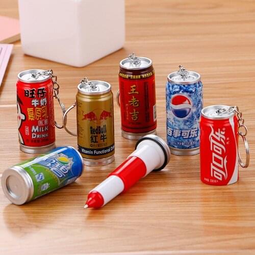 Creative Stationery Cans Ballpoint Pen Cute Student Key Chain Telescopic Pen Beverage Pen Office Supplies School Supplies