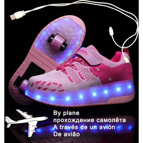 Size 28-40 Luminous Wheels Sneakers Kids Boys USB Charged Growing LED Roller Skate Shoes for Children Girls Double Wheels Shoes