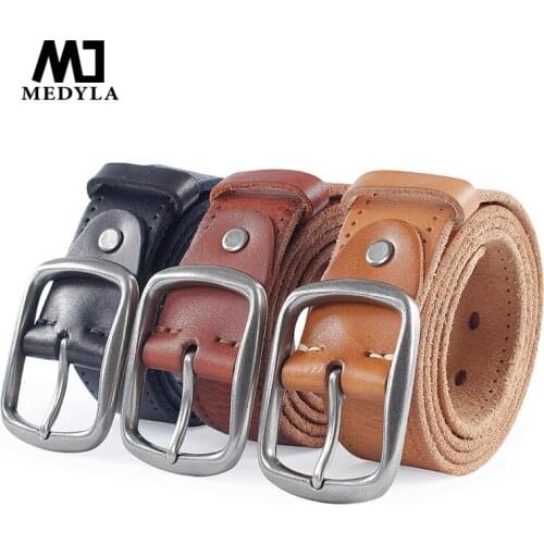 MEDYLA Mens Genuine Leather Belt for Men Male Jeans Belt Mens High Quality Casual Pants Belt Vintage Pin Buckle No interlayer