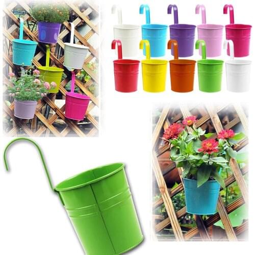 Metal Iron Flower Pot Hanging Vase Bucket Balcony Garden Planter Home Decor