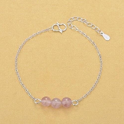 925 Sterling Silver Chain Bracelets Pink Crystal Beads Beaded Bracelets Jewelry 2019