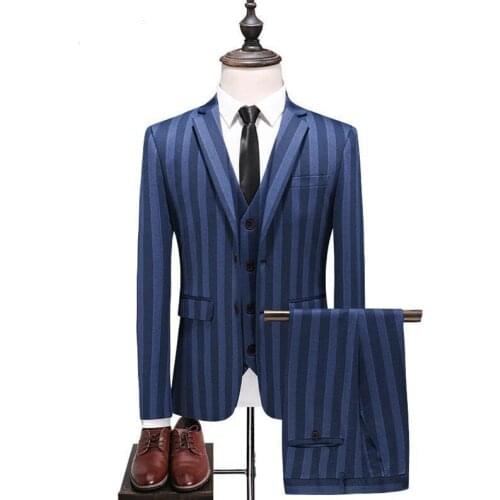 3 Pieces Men Formal Dress Business Blazer Suit Mens Designs Fashion Slim Fit Party Wedding Suits Mens Slim Fit Blue Coat
