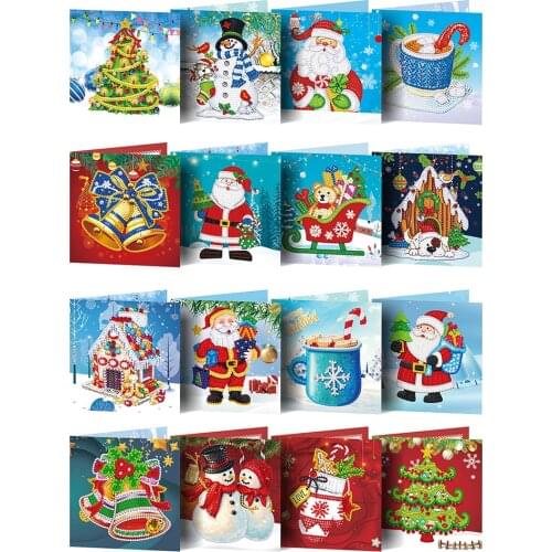 8pcs Diamond Painting Christmas Greeting Card DIY 5D Special Shape Glitter Diamond Painting Kit Santa Blessing Wishes Card Gift