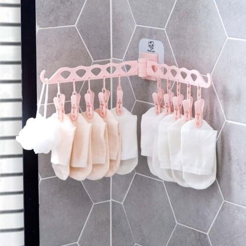 Wall Mounted Foldable Drying Racks For Socks Bra Underwear Bathroom Clothes Rack Travel Clothespin Cloth Hanger With 10 Clips