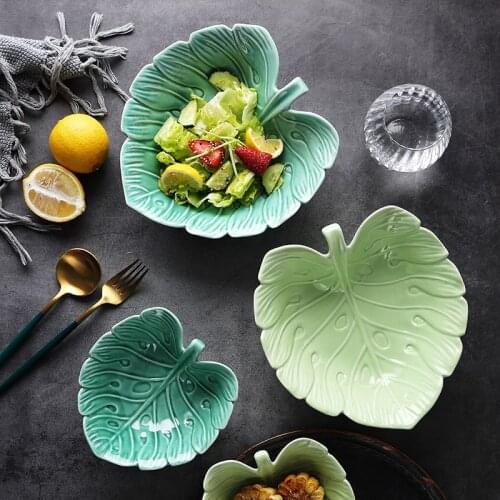Nordic Decor Fashion Ceramic Sauce Bowl Porcelain Leaf Shape Tableware Fruit Salad Bowl Snack Bowl Microwave Tableware