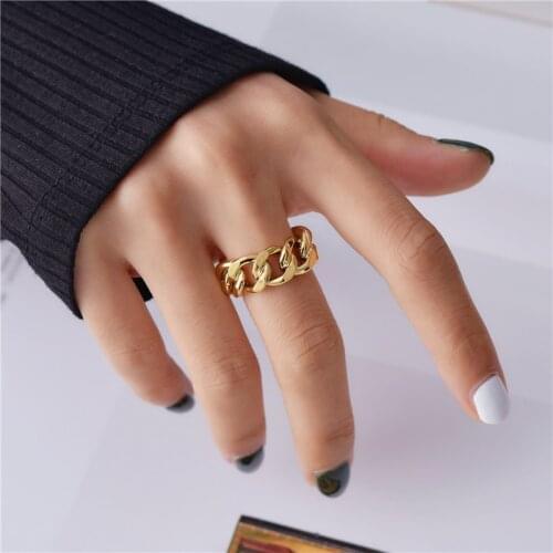 2020 New Trendy Simple Metal Gold Chunky Chain Rings Link Twisted Geometric Rings for Women Vintage Open Rings Adjustable