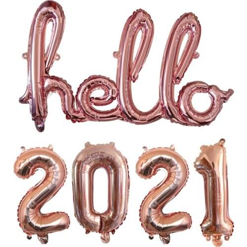 New 2021 Happy New Year Foil Balloons Hello 2021 Letter Balloons Gold Black Banner Garland Navidad New Year Eve Party Supplies