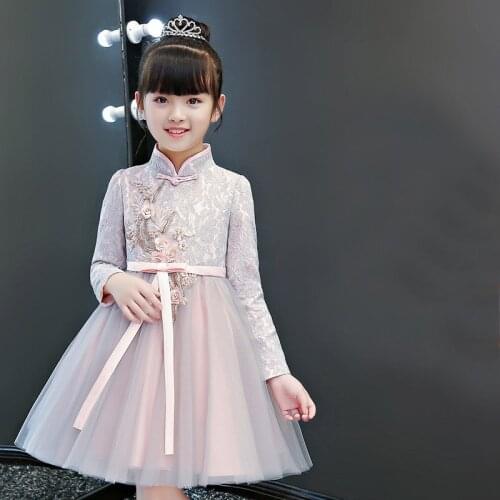 Chinese Style Flower Girls Dress For Wedding Party Dresses Evening Girl Fancy long Costume Princess Children New Year Dress