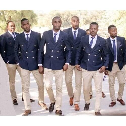 Casual Costumes Navy Blue Blazer Men Suits For Wedding Groom Wear Double Breasted Tuxedo Best Man Party Formal 2 Pieces Suits